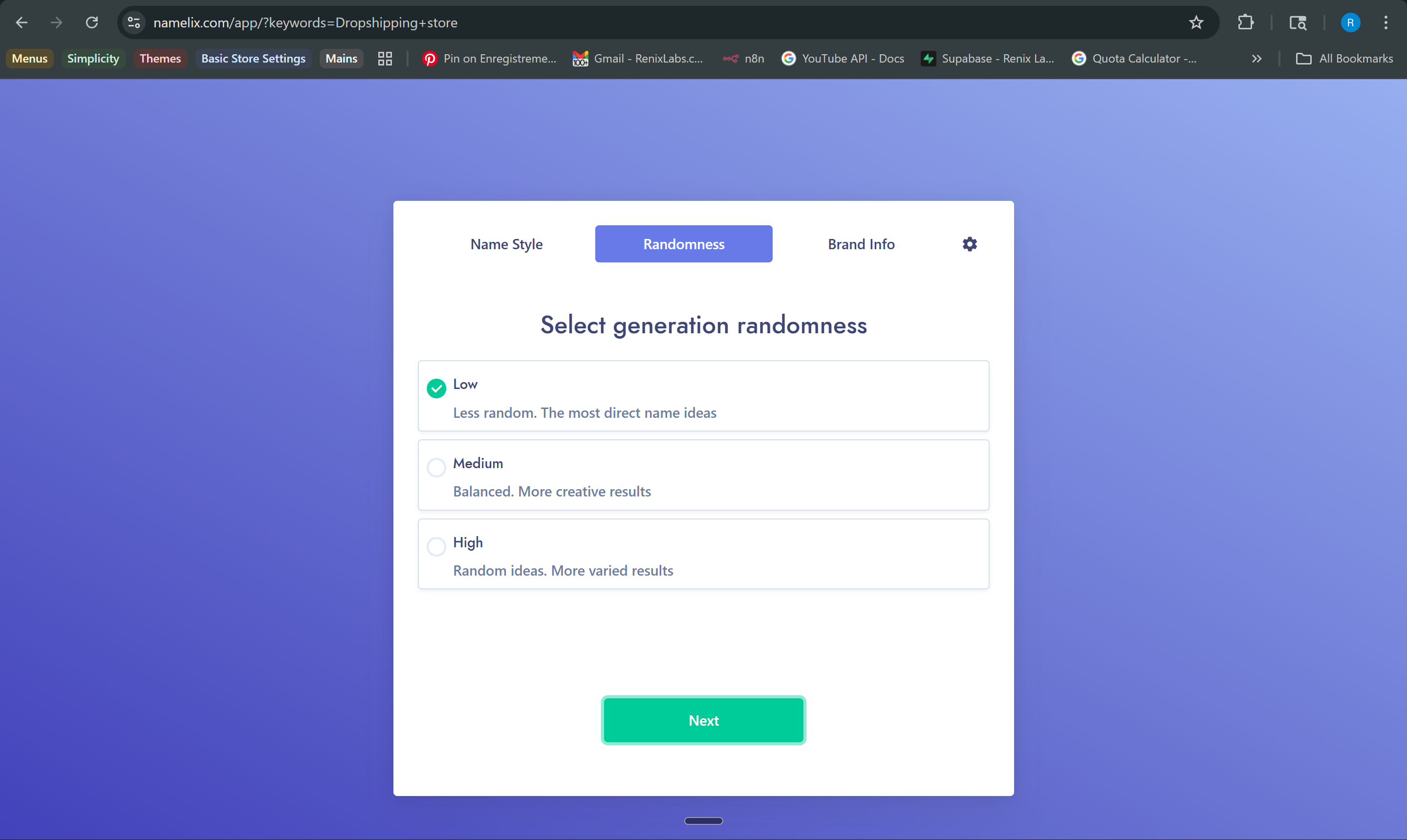 Namelix — randomness setting